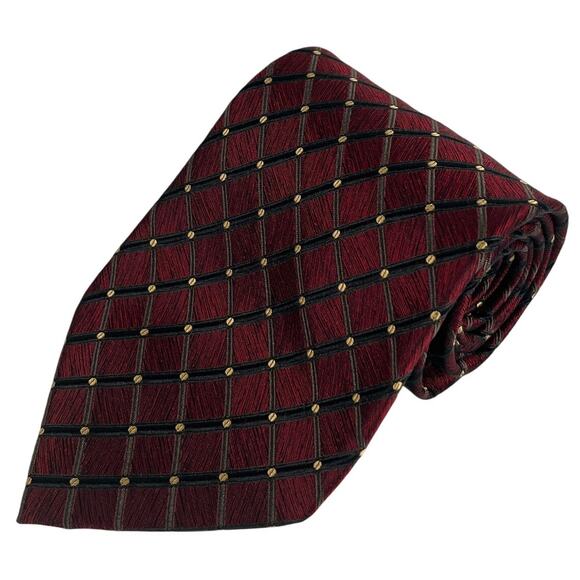 Dani Moda Maschile Burgundy Black Gold Diamond Design Neck Tie - Picture 1 of 2